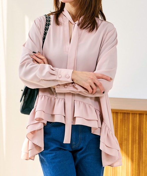 ブラウス シャツ ジョーゼットフリルブラウス「低身長・小柄女性向け」 レディース