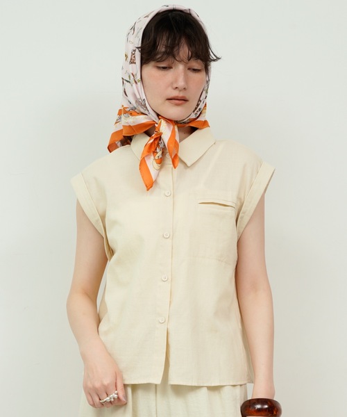 ブラウス シャツ Double cuff French sleeve linen style shirt