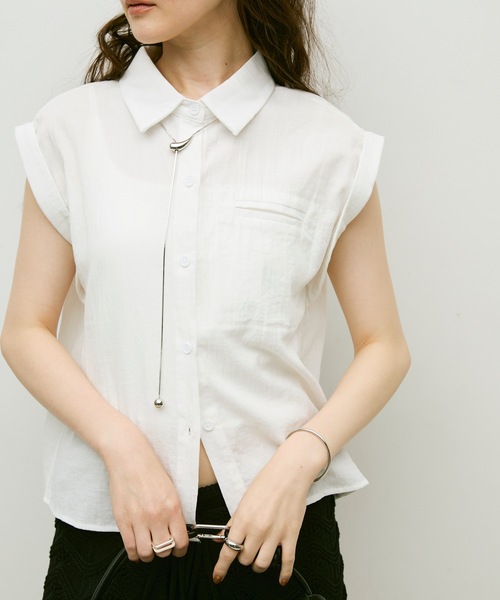 ブラウス シャツ Double cuff French sleeve linen style shirt