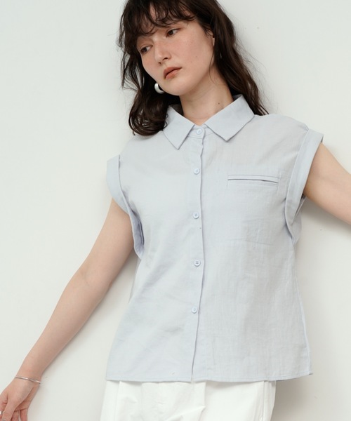 ブラウス シャツ Double cuff French sleeve linen style shirt