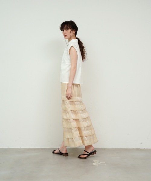 wafu/cip リネンワイドフレンチスリーブブラウス Double cuff French sleeve linen style shirt / ダブルカフ