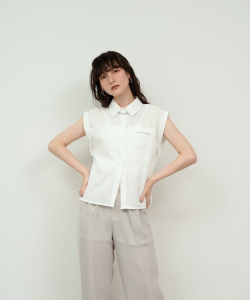 ブラウス シャツ Double cuff French sleeve linen style shirt
