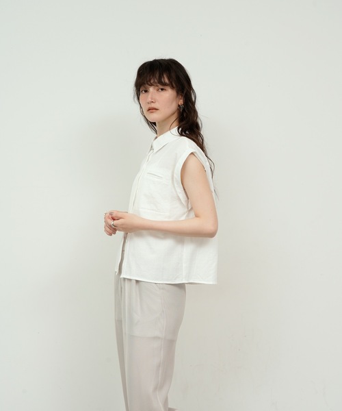 ブラウス シャツ Double cuff French sleeve linen style shirt
