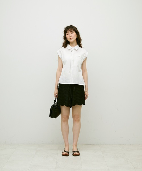 ブラウス シャツ Double cuff French sleeve linen style shirt