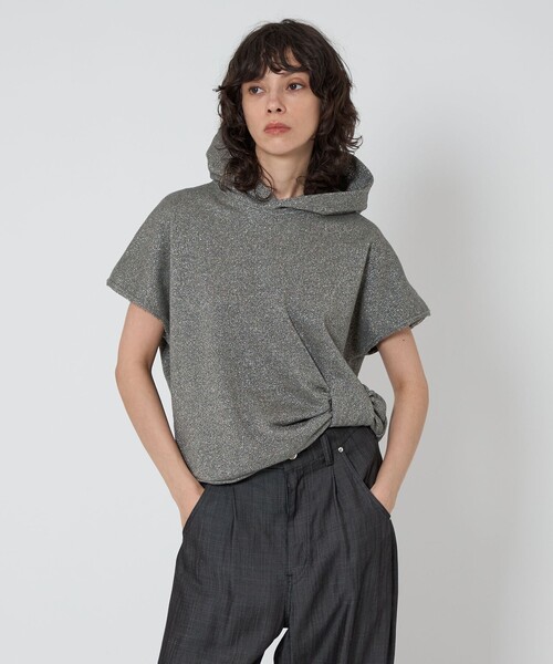 tシャツ 「ASTRAET」ラメ ウラケ フーデッド ノースリーブプルオーバー レディース