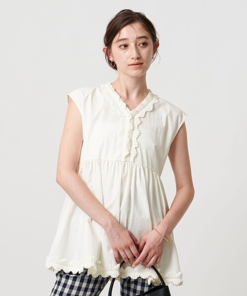UNITED ARROWS ブラウス シャツ タックプリーツフリル Vネック