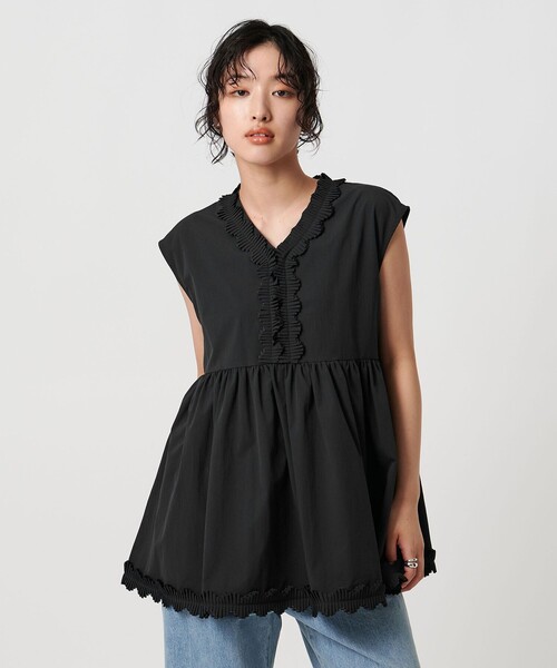 UNITED ARROWS ブラウス シャツ タックプリーツフリル Vネック