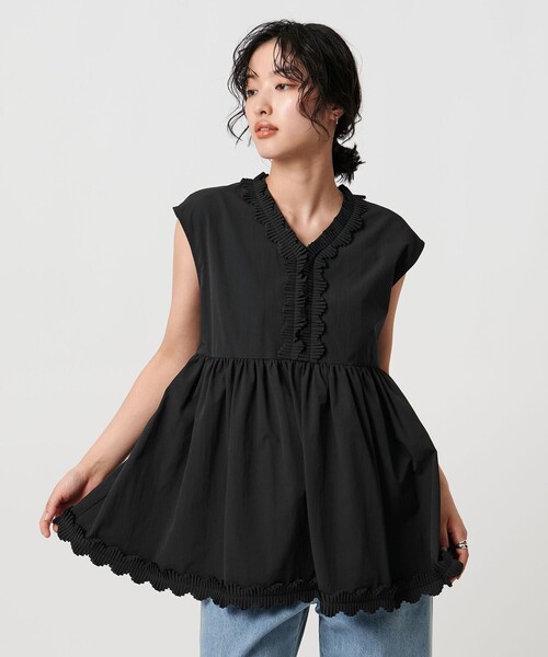 UNITED ARROWS ブラウス シャツ タックプリーツフリル Vネック