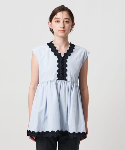 UNITED ARROWS ブラウス シャツ タックプリーツフリル Vネック