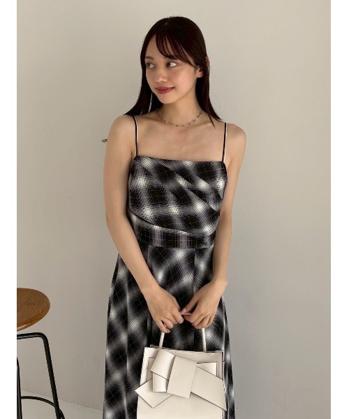 FRAY I.D ワンピース オンブレチェックアシメヘムキャミドレス