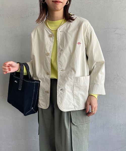 DANTON ノーカラー　ベージュ DANTON/ダントン] フリースノーカラーカーディガン（ノーカラー