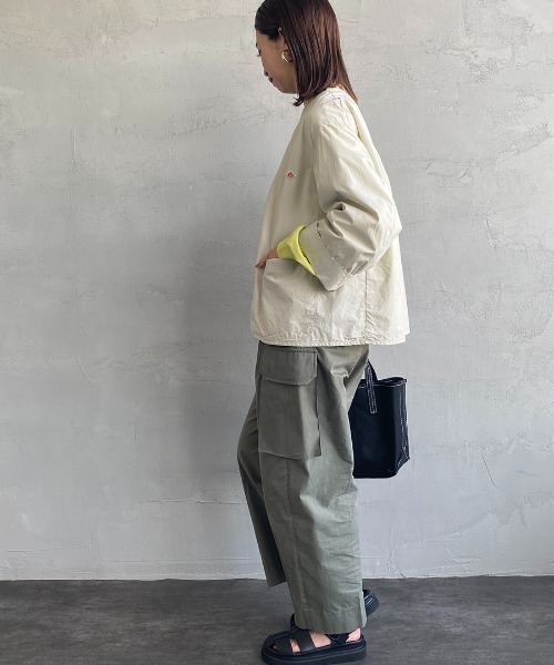 「DANTON」 ノーカラージャケット 36 グレイッシュベージュ レディース