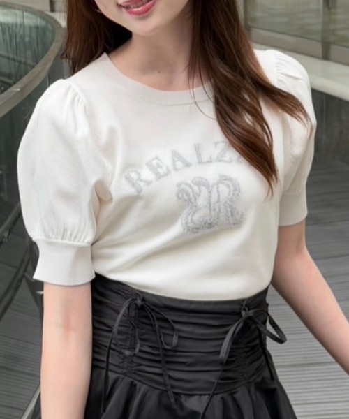 ニット セーター ジャガードロゴニットトップス 半袖 秋服 夏服 レディース
