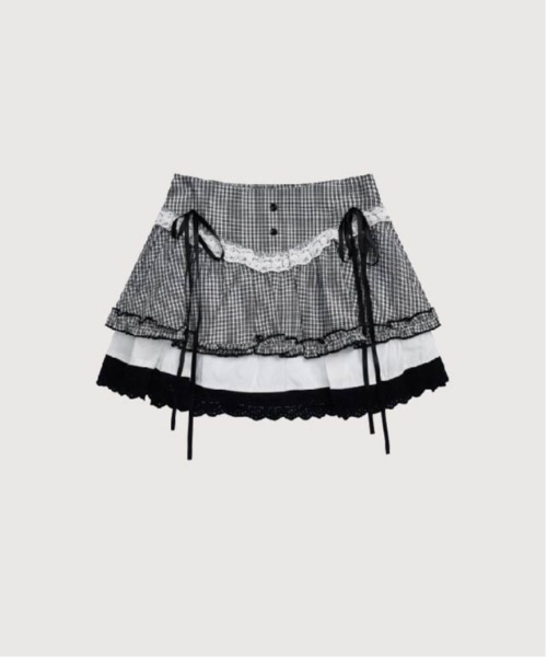 LA POMME petit スカート Retro Plaid Layered Bubble Skirt