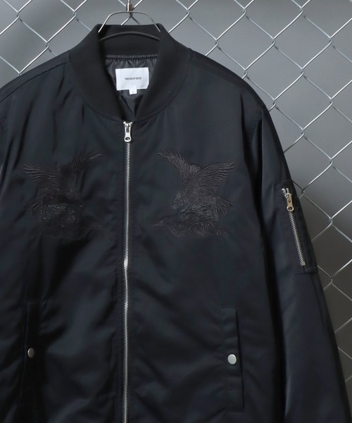 MA-1ジャケット ブラック S刺繍 ANPAS（アンパス） ma1 ma-1 MA-1 bomber jacket with back embroidery