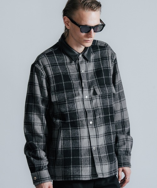 CRIMIE（クライミー） ブルゾン アウター LEATHER COLLAR CHECK CPO