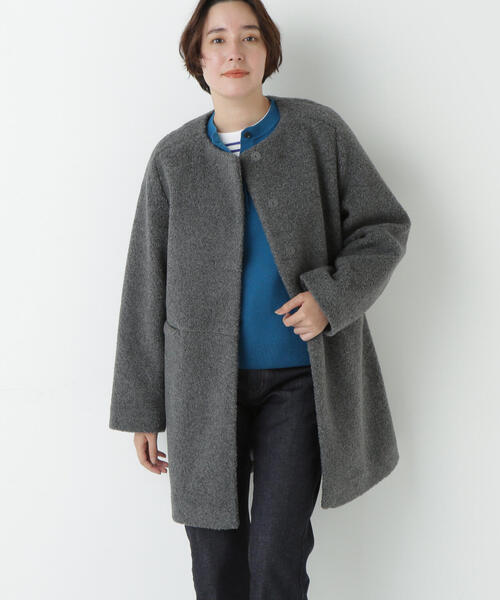 human womanコート 極美品 2023年 ヒューマンウーマン ノーカラー human woman（ヒューマンウーマン） ノーカラーコート コート ボアノー