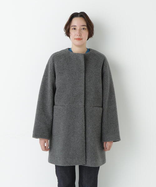 human woman ノーカラーコート human woman（ヒューマンウーマン） ノーカラーコート MEDIUM ネイビー