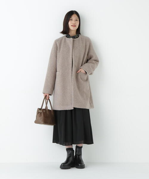 human woman ノーカラーコート human woman（ヒューマンウーマン） ノーカラーコート MEDIUM ネイビー
