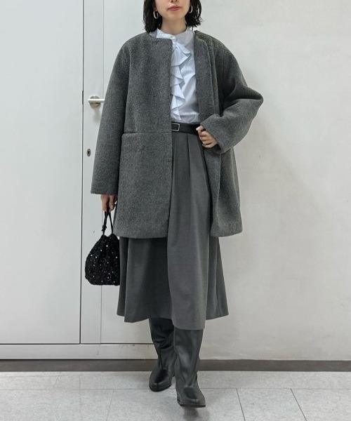 human woman（ヒューマンウーマン） ノーカラーコート コート ボアノー