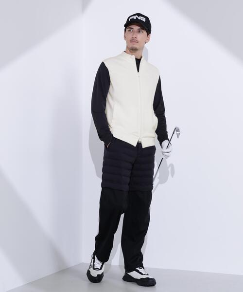 【ブラック】プレーンニット/布帛 リバーシブルフルジップニットベスト <PERFORMANCE> (MENS) PING（ピン） ベスト ジレ 「PING APPAREL」プレーンニット/布帛
