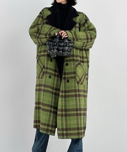 Diosfront コート チェスターコート リバーシブルチェック柄メルトン