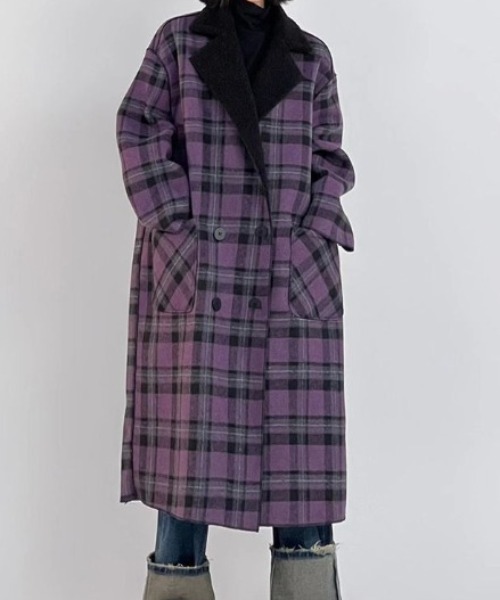 Diosfront コート チェスターコート リバーシブルチェック柄メルトン