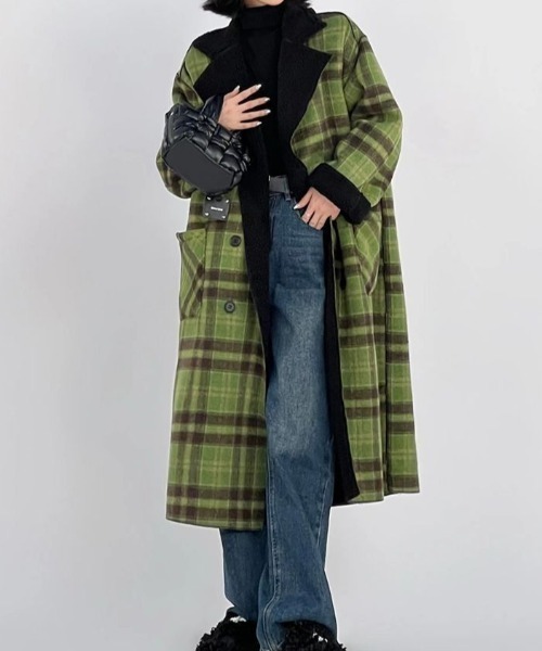 Diosfront コート チェスターコート リバーシブルチェック柄メルトン