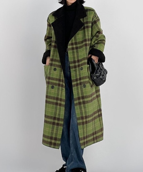 Diosfront コート チェスターコート リバーシブルチェック柄メルトン