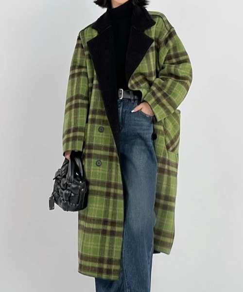 Diosfront コート チェスターコート リバーシブルチェック柄メルトン