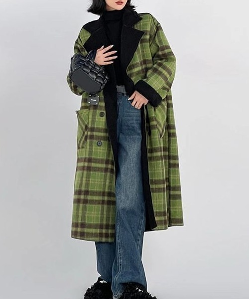 モラビト　リバーシブルコート 　チェック柄襟 Diosfront コート チェスターコート リバーシブルチェック柄メルトン