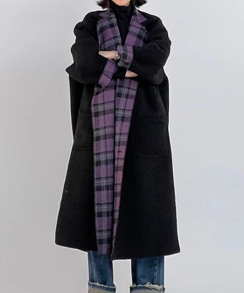 Diosfront コート チェスターコート リバーシブルチェック柄メルトン
