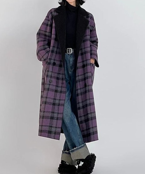 Diosfront コート チェスターコート リバーシブルチェック柄メルトン
