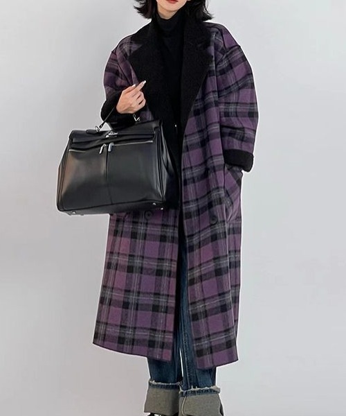 Diosfront コート チェスターコート リバーシブルチェック柄メルトン