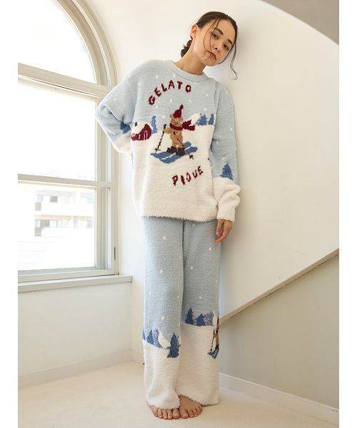 ジェラピケ スキーベアジャガードプルオーバー ロングパンツ 上下セット gelato pique（ジェラートピケ） パジャマ ルームウェア 「HOLIDAY