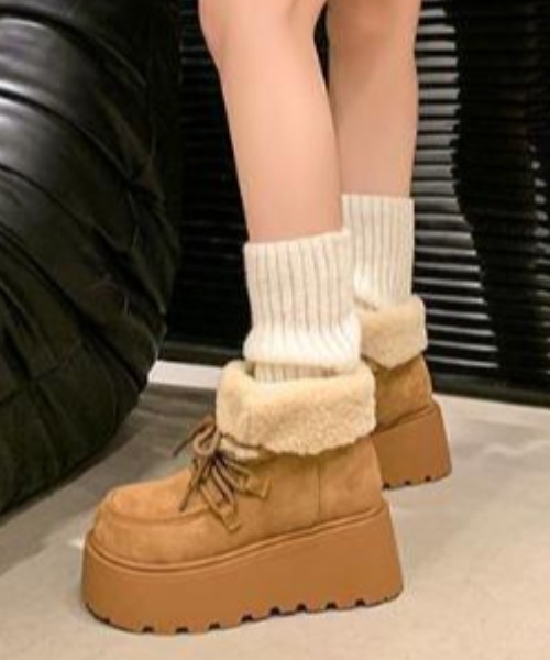 ブーツ レースアップ厚底ボアファームートンブーツ レディース