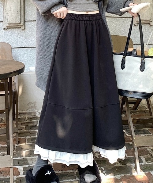 LADY LIKE（レディライク） スカート 異素材ミックス裾切替えウエスト
