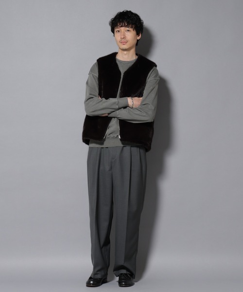 ナノユニバース　西川ダウン　ダウンベスト　2way ファー着脱可　サイズ38 黒 西川ダウン(R)｣ FUSIONSYSTEMフェイクファーベスト | NANO universe