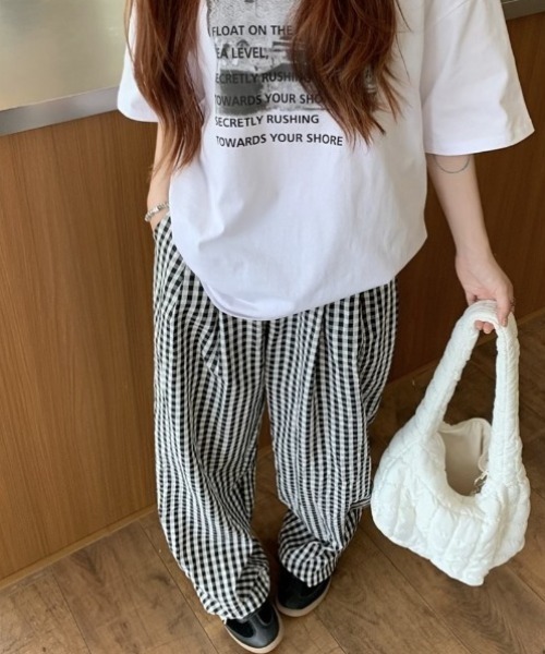 パンツ ギンガムチェック柄タックワイドパンツ レディース : ZOZOTOWN