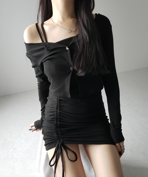 「me+em select」 キャミソールワンピース FREE ブラック レディース_画像3