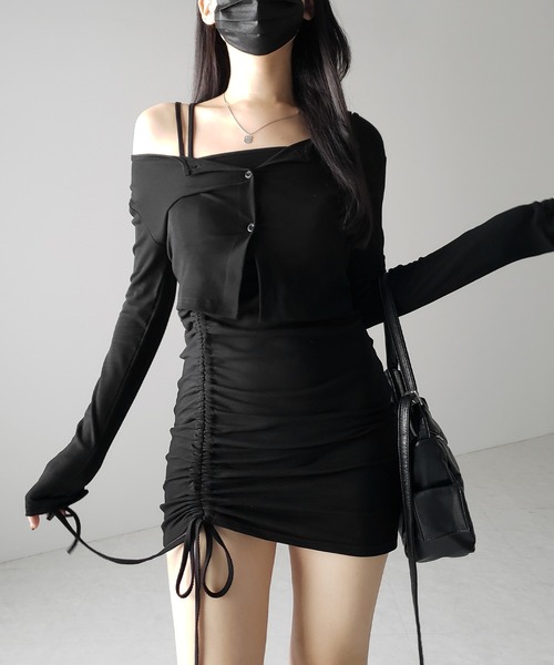 「me+em select」 キャミソールワンピース FREE ブラック レディース_画像6