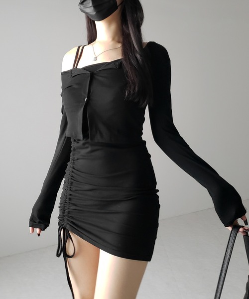 「me+em select」 キャミソールワンピース FREE ブラック レディース_画像7