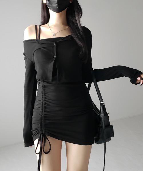 「me+em select」 キャミソールワンピース FREE ブラック レディース_画像8