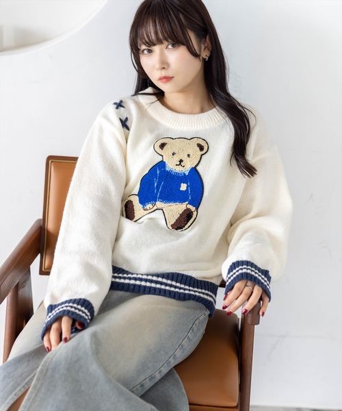 clear ニット セーター ベアワッペンニットトップス「アニマル柄