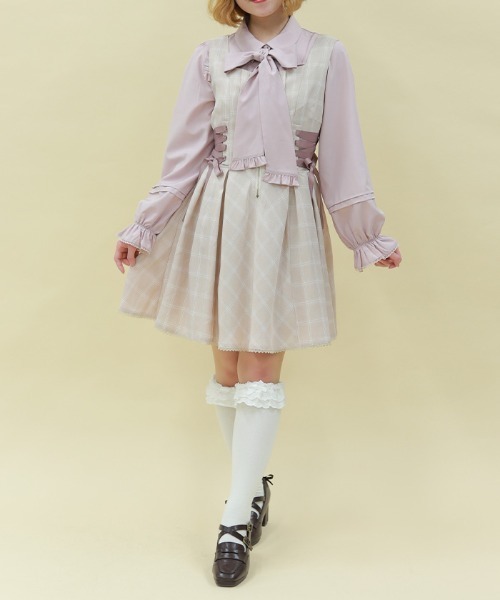 axes femme POETIQUE ジャンパースカート リボン付センタージップ