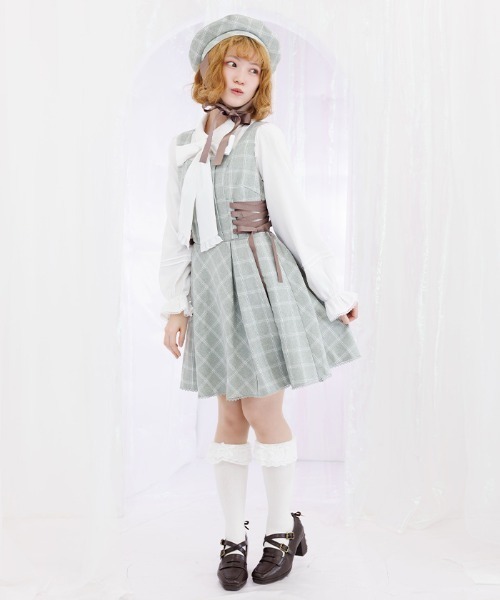 axes femme POETIQUE ジャンパースカート リボン付センタージップ