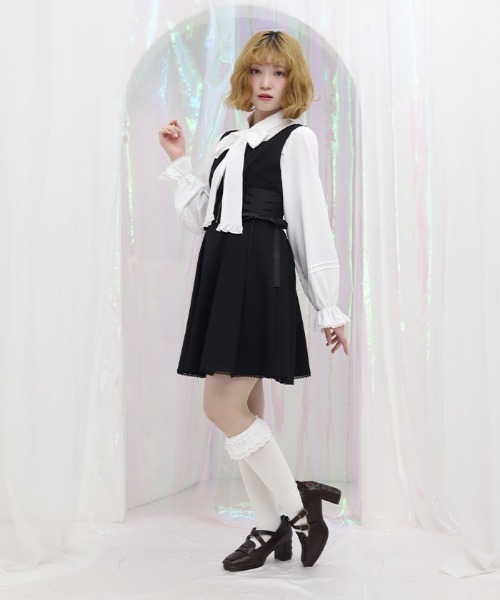 axes femme POETIQUE ジャンパースカート リボン付センタージップ