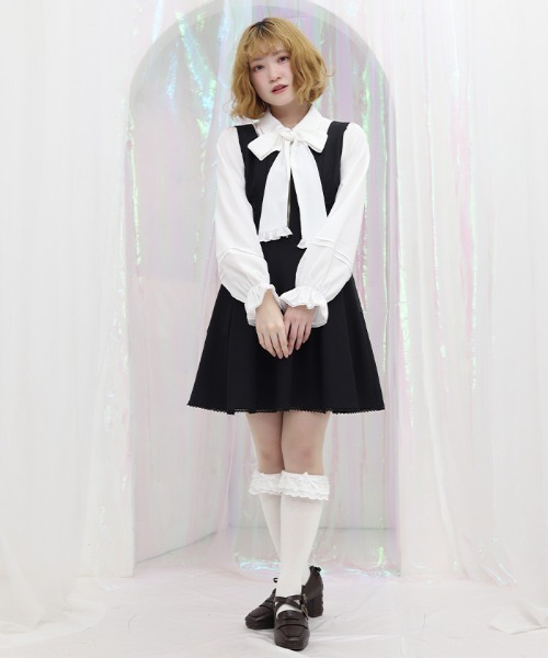 axes femme POETIQUE ジャンパースカート リボン付センタージップ