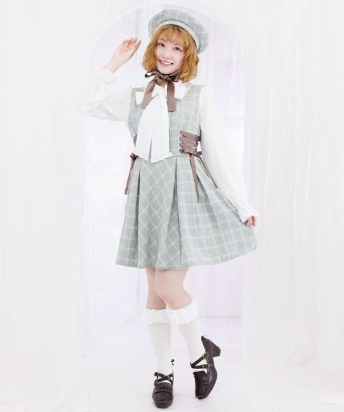 axes femme POETIQUE ジャンパースカート リボン付センタージップ