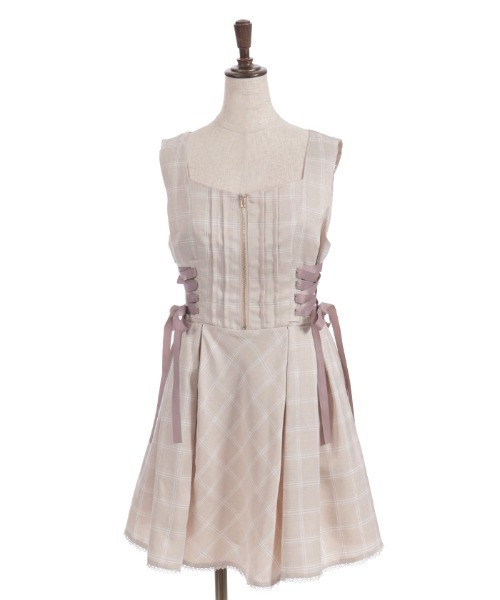 axes femme POETIQUE ジャンパースカート リボン付センタージップ